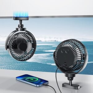ketkctet magnetic cruise fan rechargeable,10000mah battery operated portable fan with 3 speeds, 30h working time,led lantern,360° rotatable head, magnetically sticks on cabin ceilings and walls,black